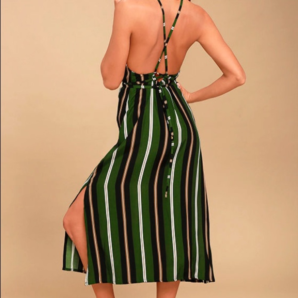 Faithfull the Brand Green Striped Midi Dress